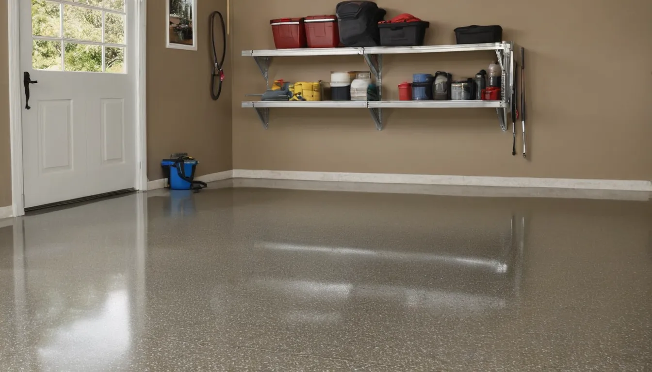 A clean, glossy epoxy garage floor with colored flakes in a home near Beverly